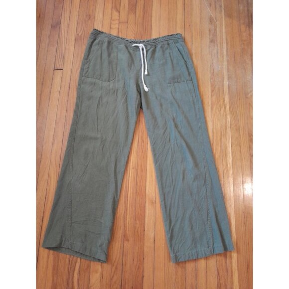 Cali 1850 Pants - Womens Wide Leg Linen Blend Pull On Drawstring Pants Pockets Size Large Olive